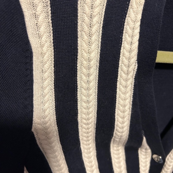 Brooks Brothers Navy & White Striped V-Neck Cardigan Anchor Buttons - Picture 4 of 5